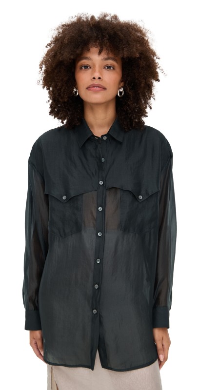 Simonett Sheer Western Button Up Blouse Gray