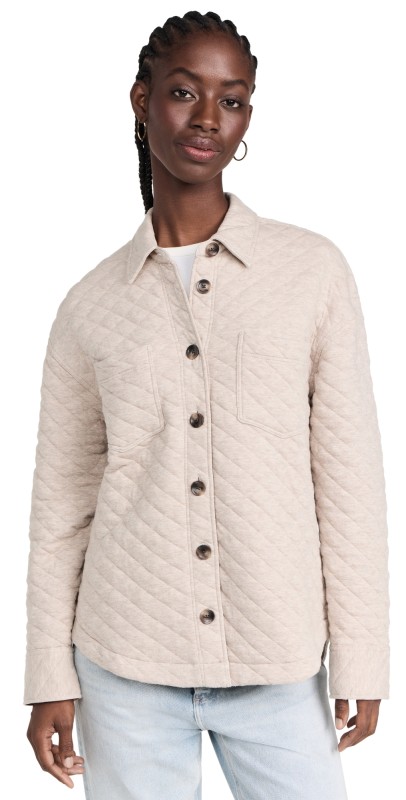 Faherty Epic Quilted Fleece Overshirt Oatmeal Melange