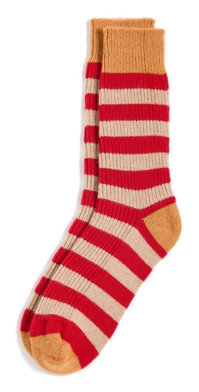 Guest in Residence Striped Soft Socks Dune/True Red Strip