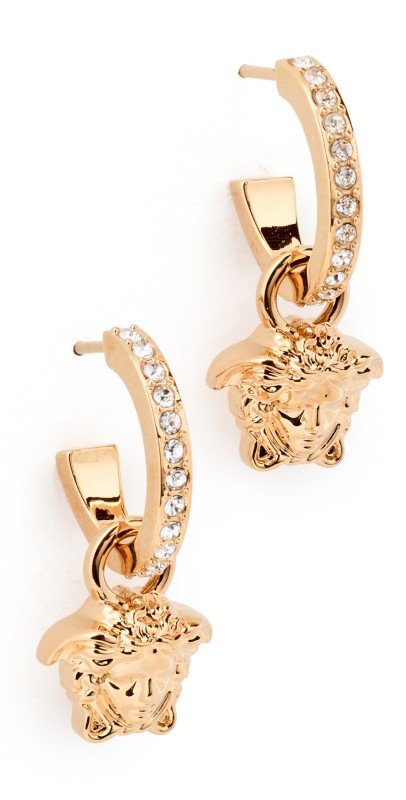 Versace Crystal La Medusa Hoop Earrings 4J090-Versace Gold/Crystal