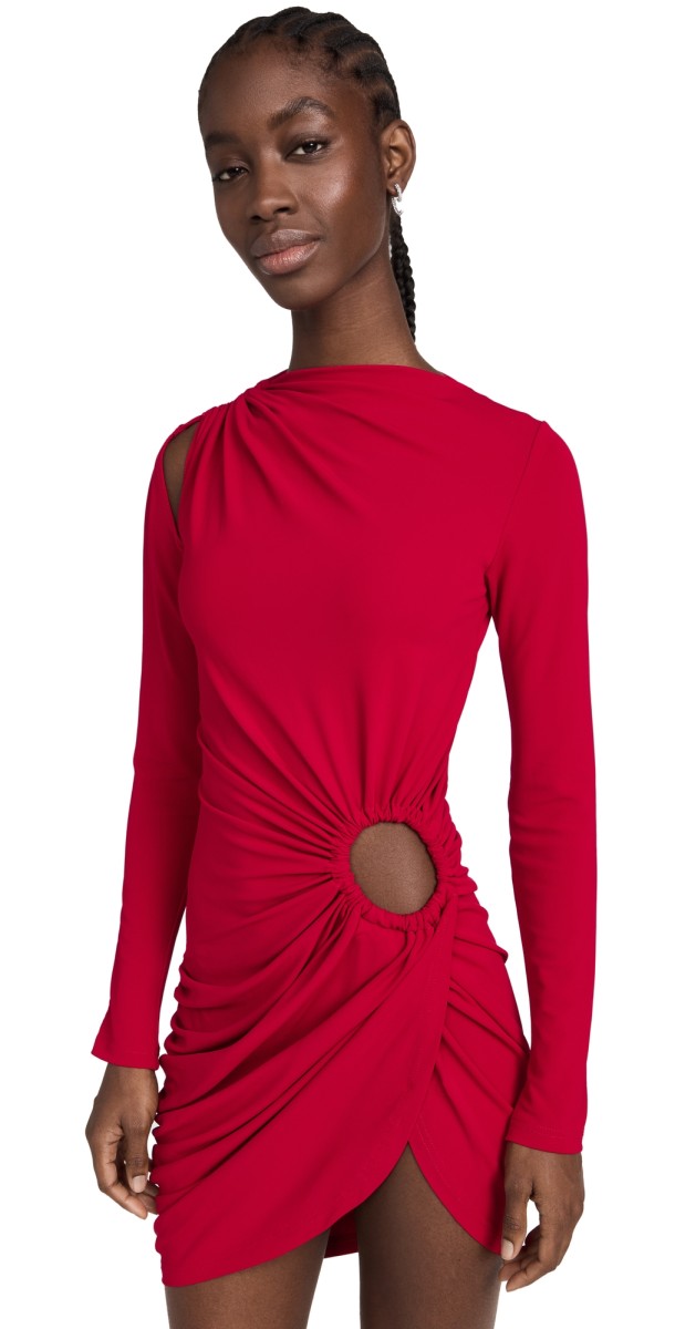 Monse Long Sleeve Keyhole Detail Draped Dress Ruby