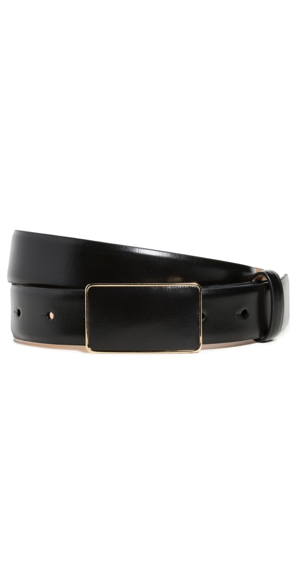 Tory Burch Smooth Leather Plate Belt Black/Gold