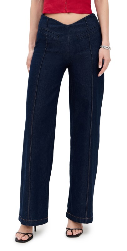 Reformation Arana Stretch Low Rise Wide Leg Trousers Seneca