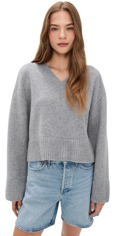 Citizens of Humanity Gazette Puzzle V Neck Sweater Heather Grey