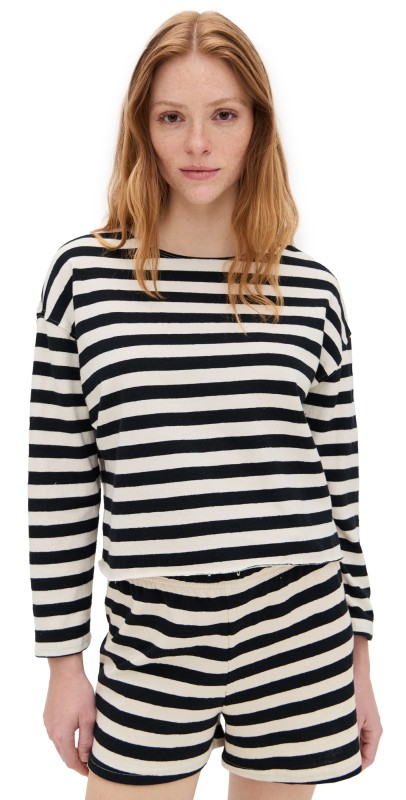 perfectwhitetee Taylor Recycled Cotton Striped Long Sleeve Tee True Black/Natural Stripe