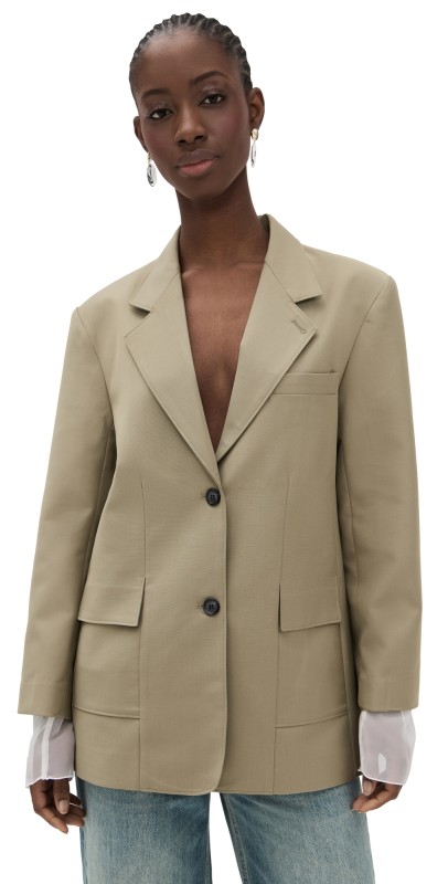 Simonett Structured Sheer Cuff Blazer Khaki