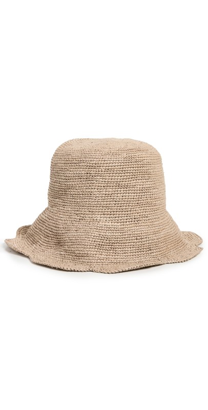 Freya Packable Scallop Crochet Bucket Hat Greige