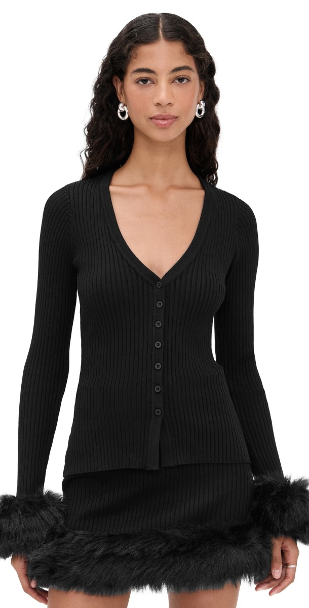 Show Me Your Mumu Sasha Top Black Knit With Faux Fur