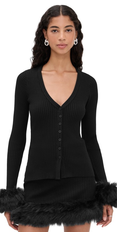 Show Me Your Mumu Sasha Top Black Knit With Faux Fur