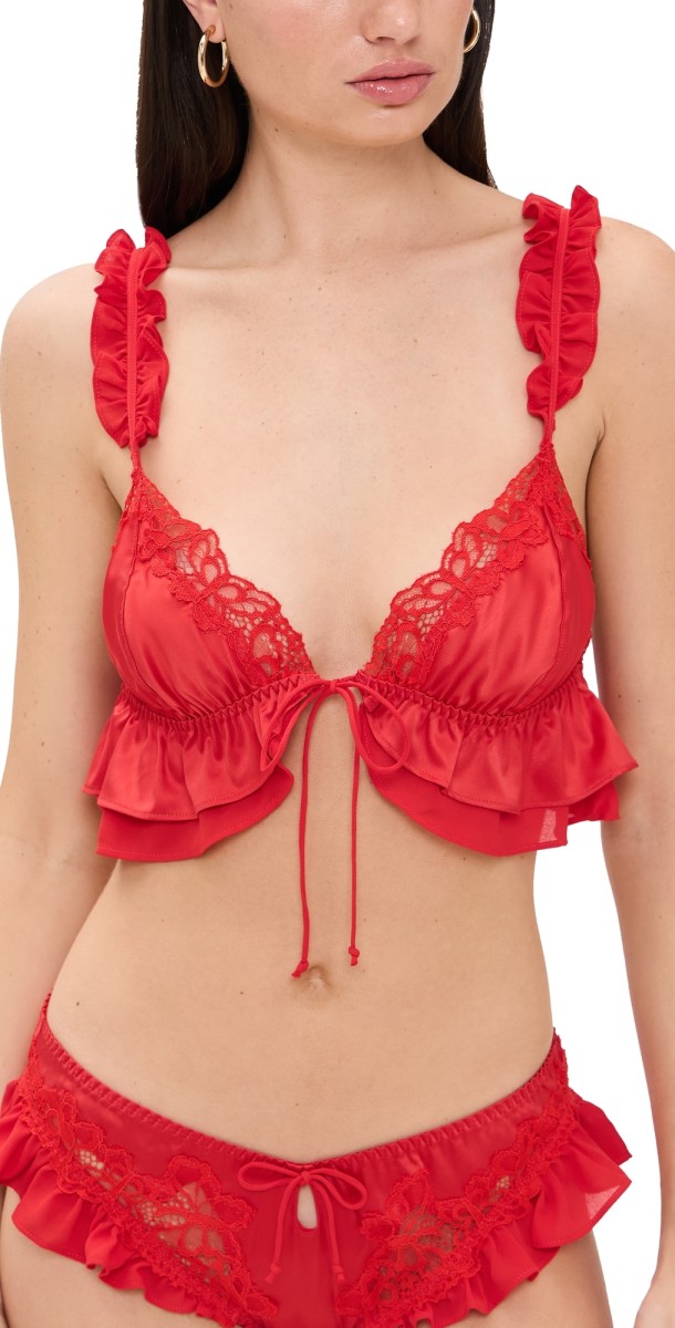 For Love & Lemons Butterfly Lace Ruffle Bralette Red