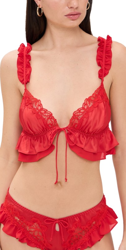 For Love & Lemons Butterfly Lace Ruffle Bralette Red