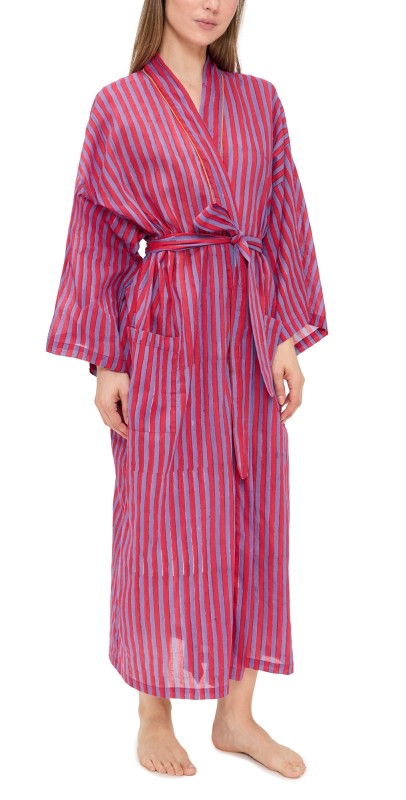 Folkloore Striped Dressing Gown Red & Purple Stripes w/Orang