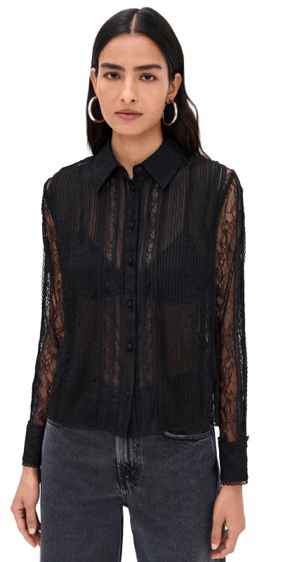 alice + olivia Willa Mixed Media Top Black