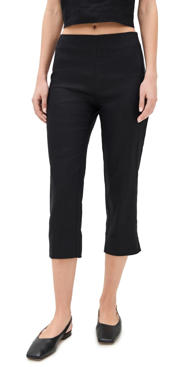 Reformation Petra Linen Pedal Pusher Pants Black