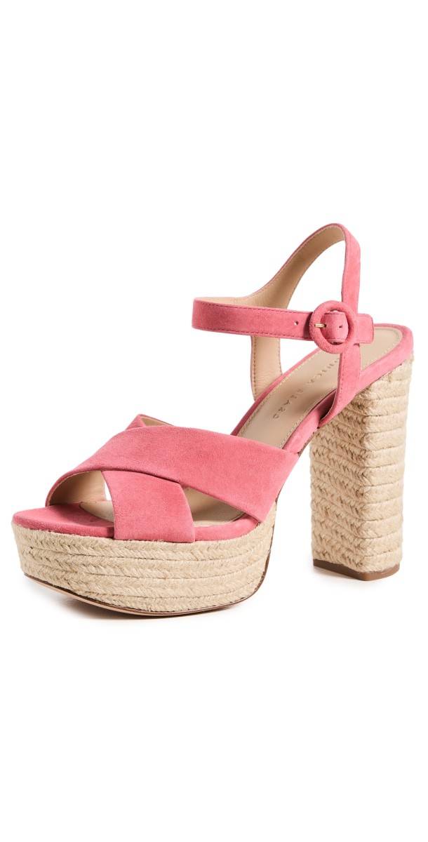 Veronica Beard Lucille Jute Platform Espadrille Sandals Coral