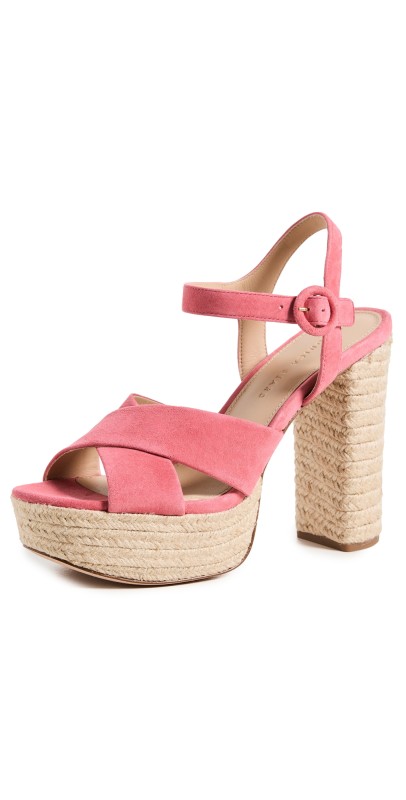 Veronica Beard Lucille Jute Platform Espadrille Sandals Coral