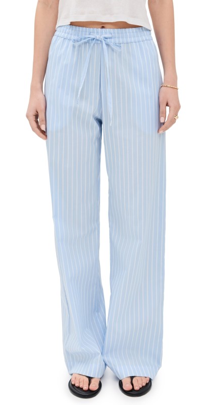 Enza Costa Poplin Resort Pants Light Blue/White Stripe