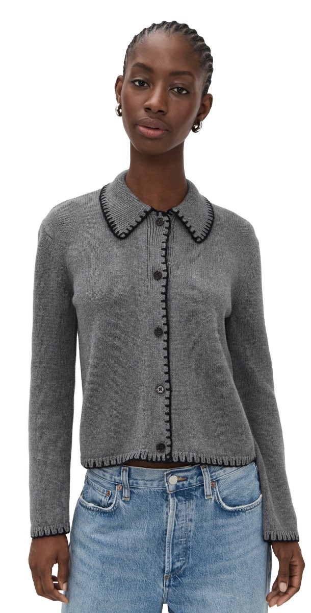 RAILS Rayleen Cardigan Charcoal Black Blanket Stitch