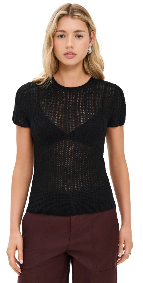 Vince Waffle Knit Crew Black