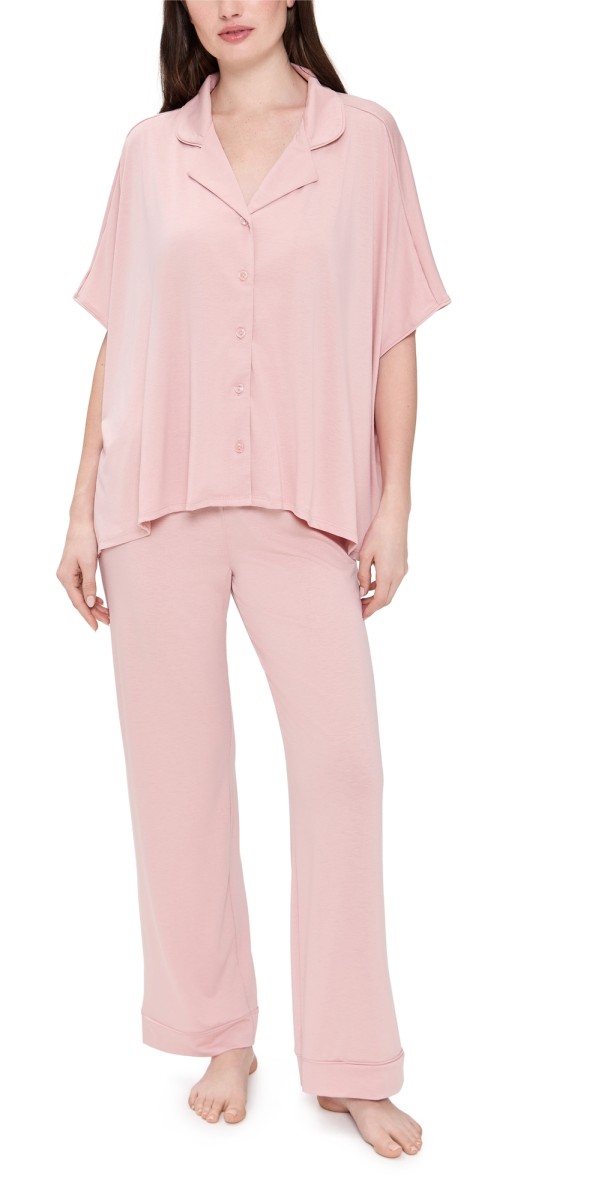 Flora Nikrooz Solid Knit Caftan PJ Set Pink