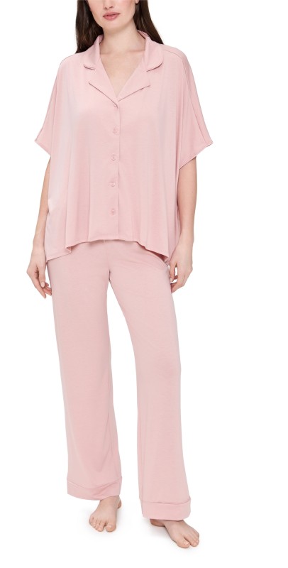Flora Nikrooz Solid Knit Caftan PJ Set Pink