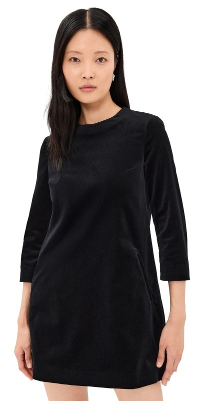 Theory Velvet Quarter Sleeve Dress Black
