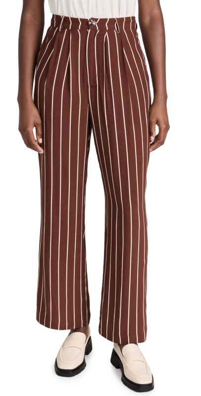 KITRI Edith Pinstripe Trousers Mocha Stripe