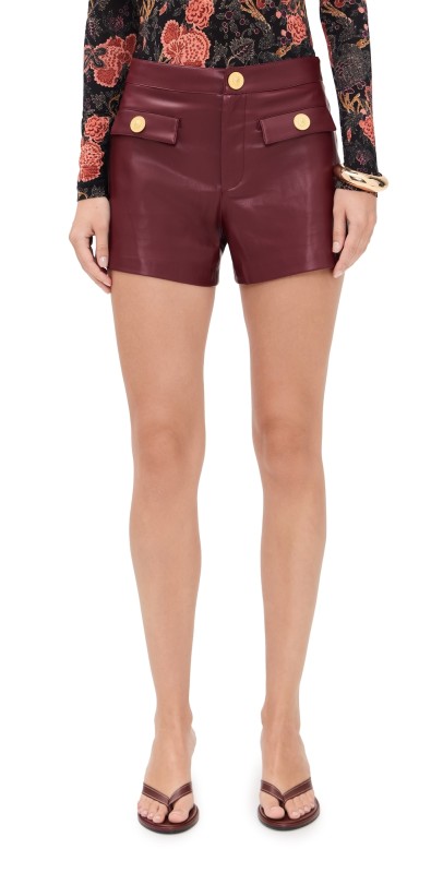 L'AGENCE Dionne Faux Leather Shorts Black Cherry