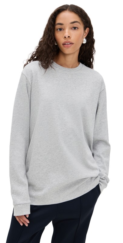 Tibi Perfect Long Sleeve T-Shirt Heather Grey