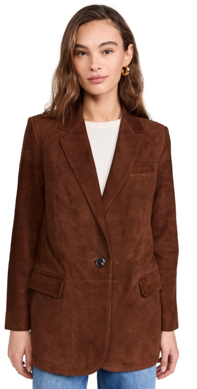 Madewell The Kline Blazer Suede Soft Mahogany