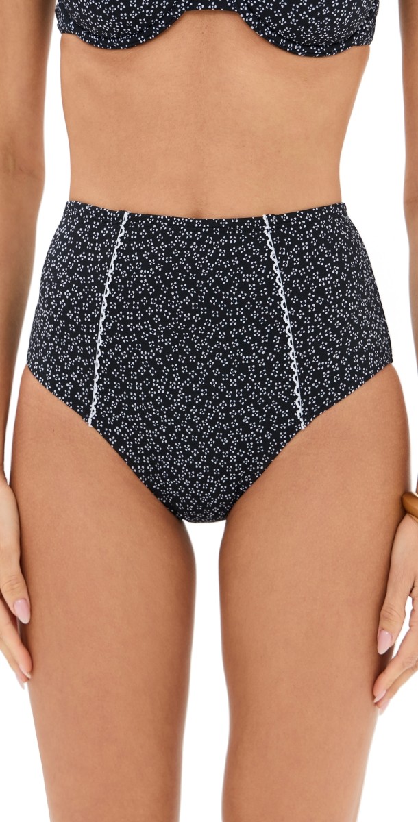 STAUD Brenton Bikini Bottoms Black Woodblock Ditsy Floral
