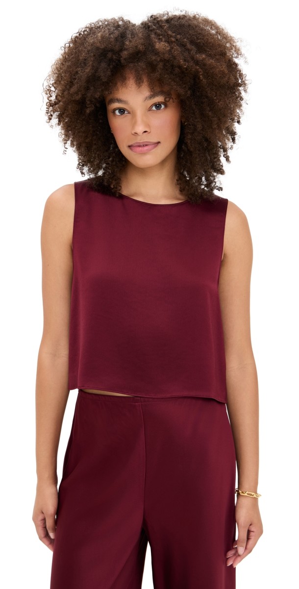 Leset Barb Crop Sleeveless Crew Tank Bordeaux