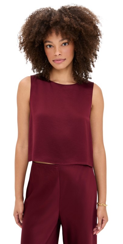 Leset Barb Crop Sleeveless Crew Tank Bordeaux