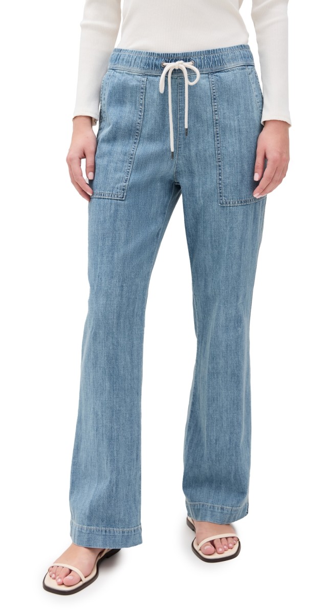 James Perse Wide Leg Pull On Denim Pants Mid Bleach Wash