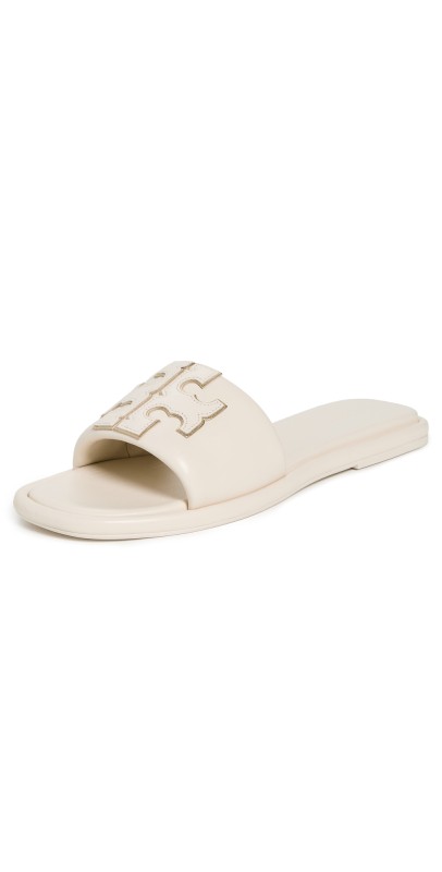 Tory Burch Double T Sport Slides Light Cream / Gold