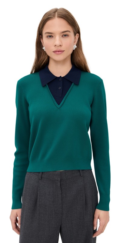 LE BOP Trompe L'oeil Layered Polo Everglade/Navy