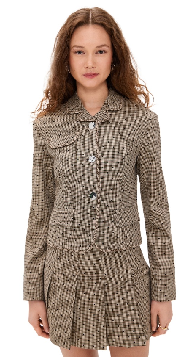 GANNI Flock Check Suiting Blazer Tiger's Eye