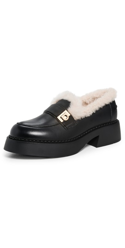 FERRAGAMO Caminia Fur Loafers Nero