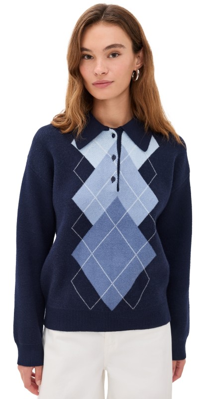English Factory Argyle Knit Sweater Navy Multi