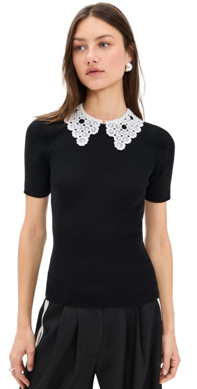 ESSENTIEL ANTWERP Halamo Top with Lace Collar Black