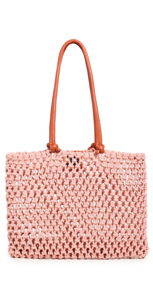 Clare V. Sandy Tote Blush w/ Bright Poppy Straps
