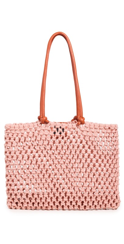 Clare V. Sandy Tote Blush w/ Bright Poppy Straps