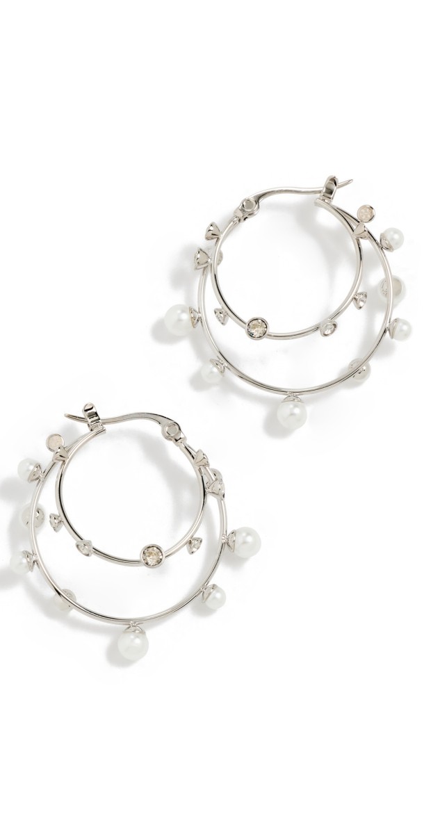 Tory Burch Crystal Double Hoop Earrings Tory Silver/Pearl/Crystal
