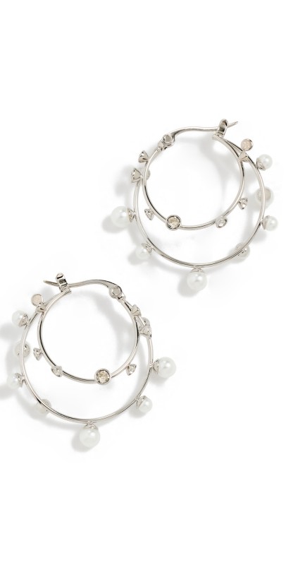 Tory Burch Crystal Double Hoop Earrings Tory Silver/Pearl/Crystal