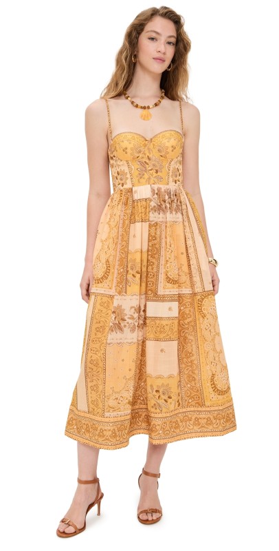 Zimmermann Lucky Corset Midi Dress Mustard Bandana