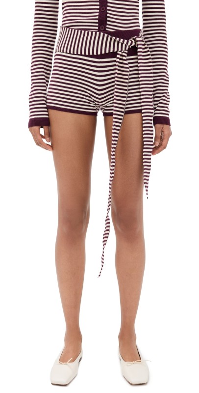 Seven Wonders Mischief Knit Hot Shorts Wine Stripe