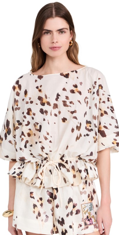 Zimmermann Acacia Draw Waist Top Watercolour Leopard
