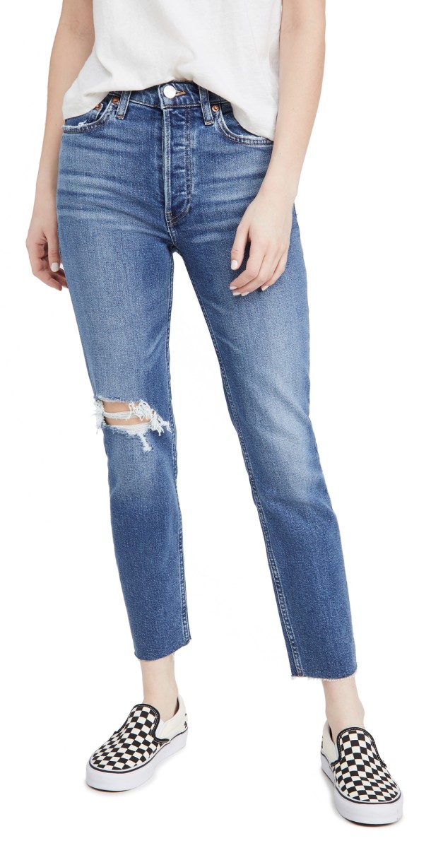 RE/DONE 90s High Rise Ankle Crop Jeans Vintage Indigo Destroy