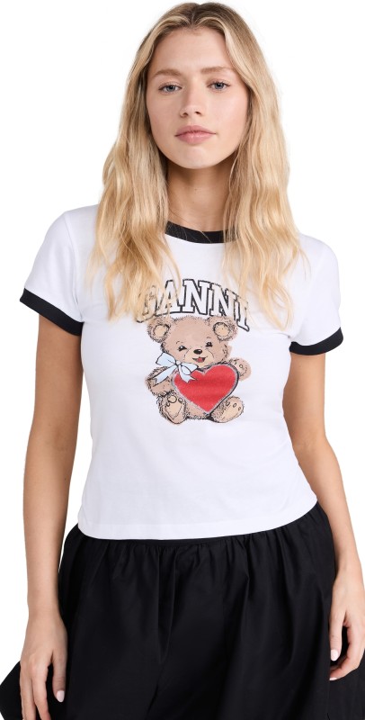 GANNI Basic Jersey Bear Small T-Shirt Bright White