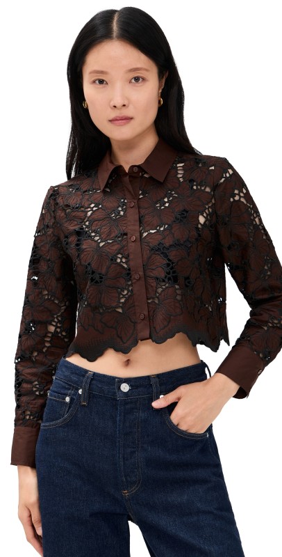 L'AGENCE Seychelle Cropped Button Down Hot Fudge/Black